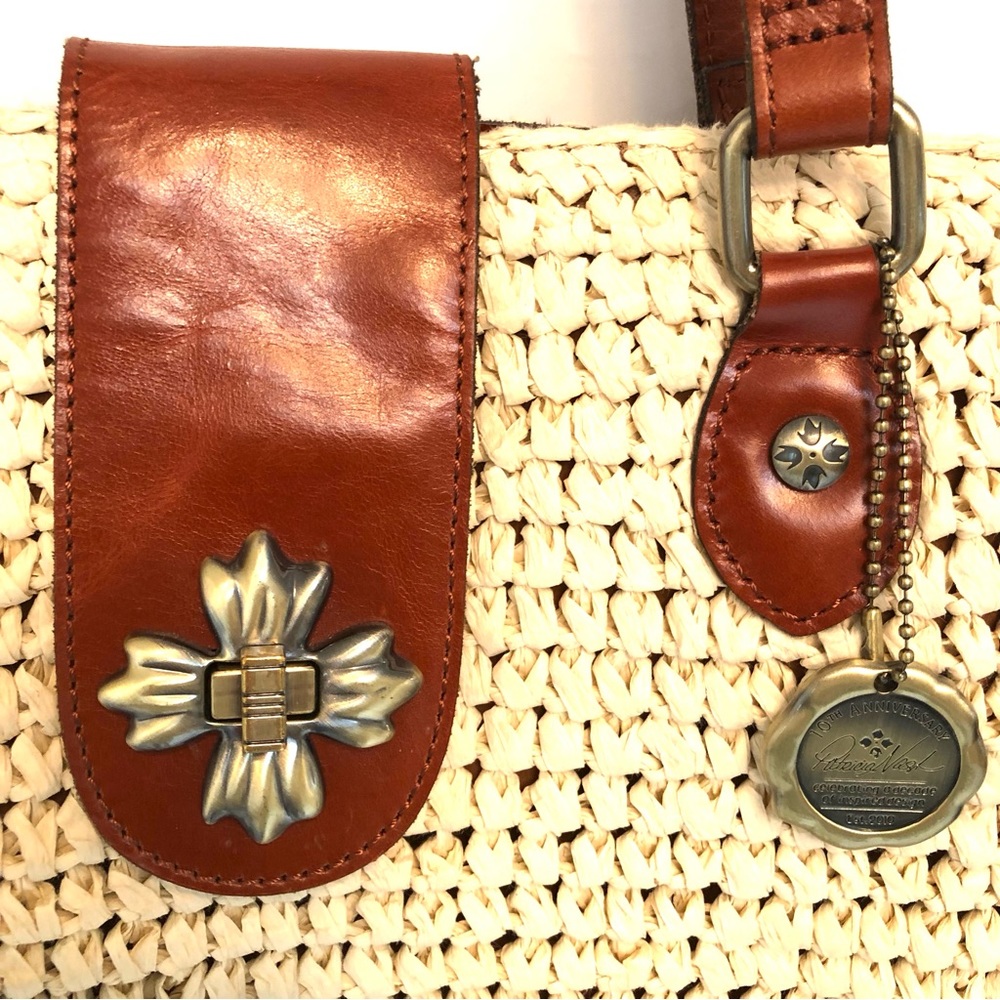 PATRICIA NASH Manarola Tote Purse Paper Rafia w/ Leather Trim - Picture 2 of 10